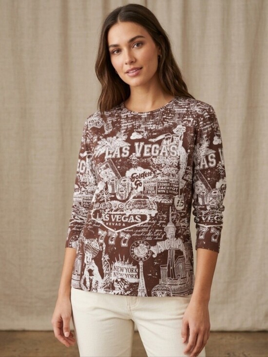 Take Two Travel Tops - Vtg 90’s Take Two Travel Brown And White Beaded Collage Top Women’s 1X Y2K Indie